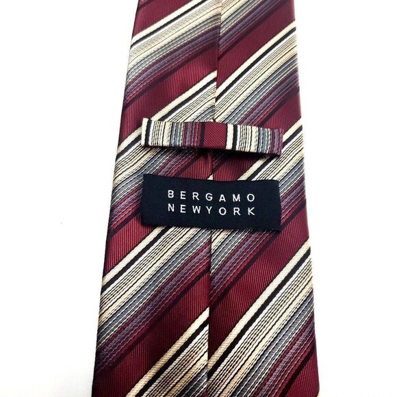 ‎Bergamo Polyester Tie Red Tan Striped - Picture 3 of 6
